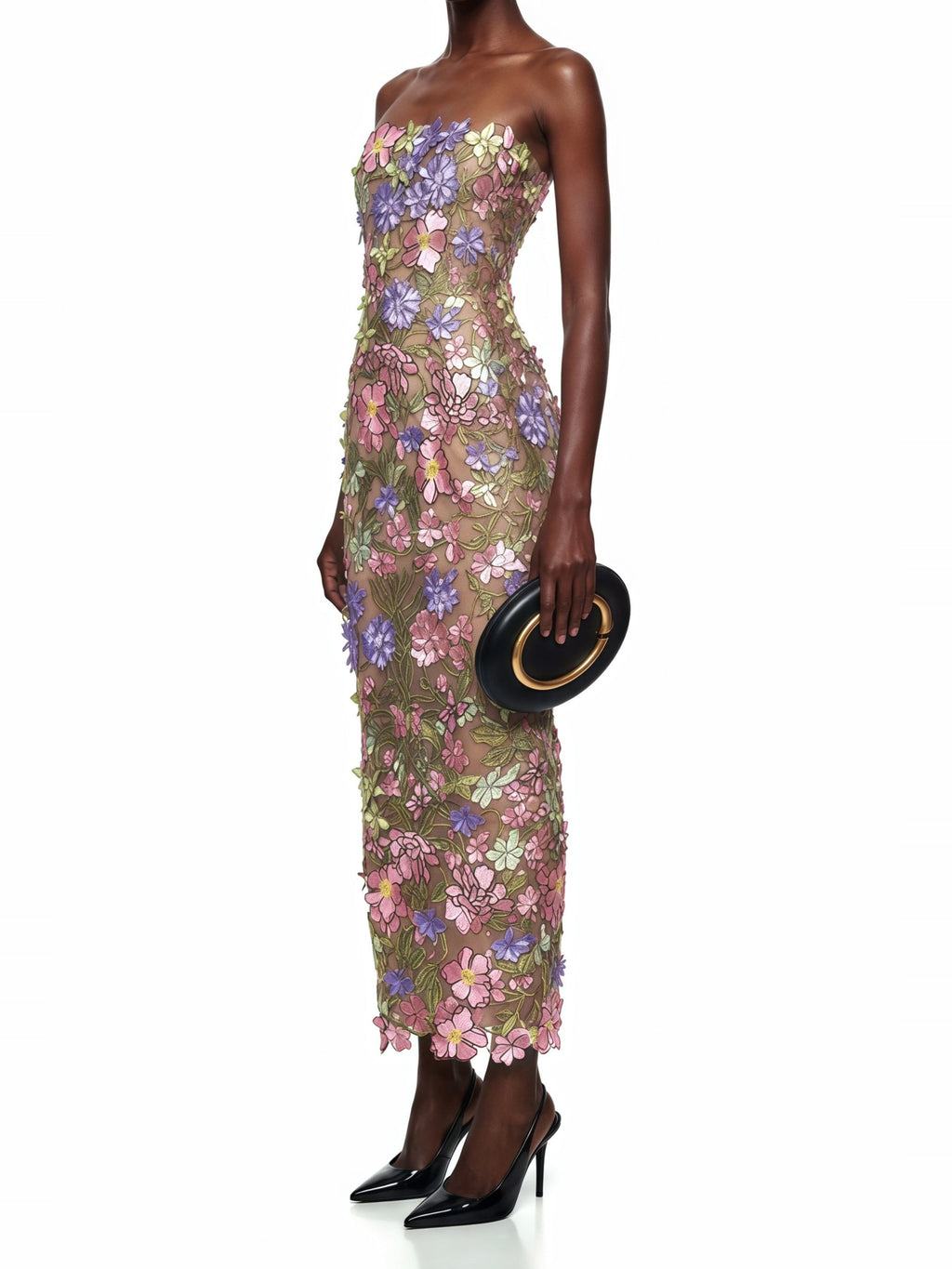 Qudsia Floral Embroidered Strapless Corset Maxi Dress — Svelte Chic