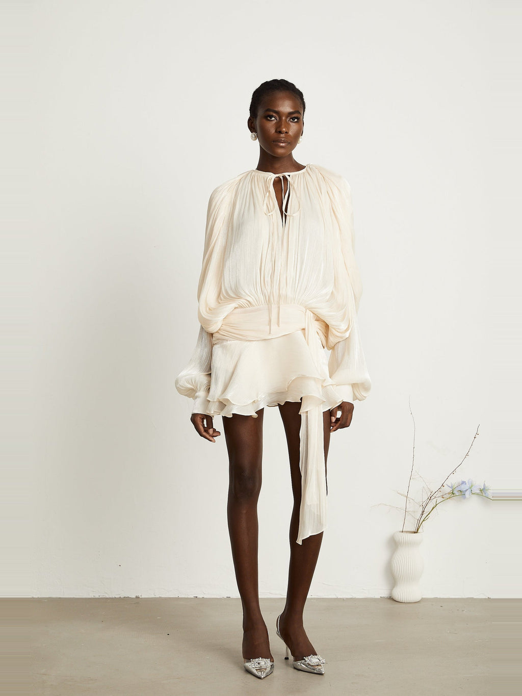 Eugenie Pleated Ruffle Mini Dress — Svelte Chic
