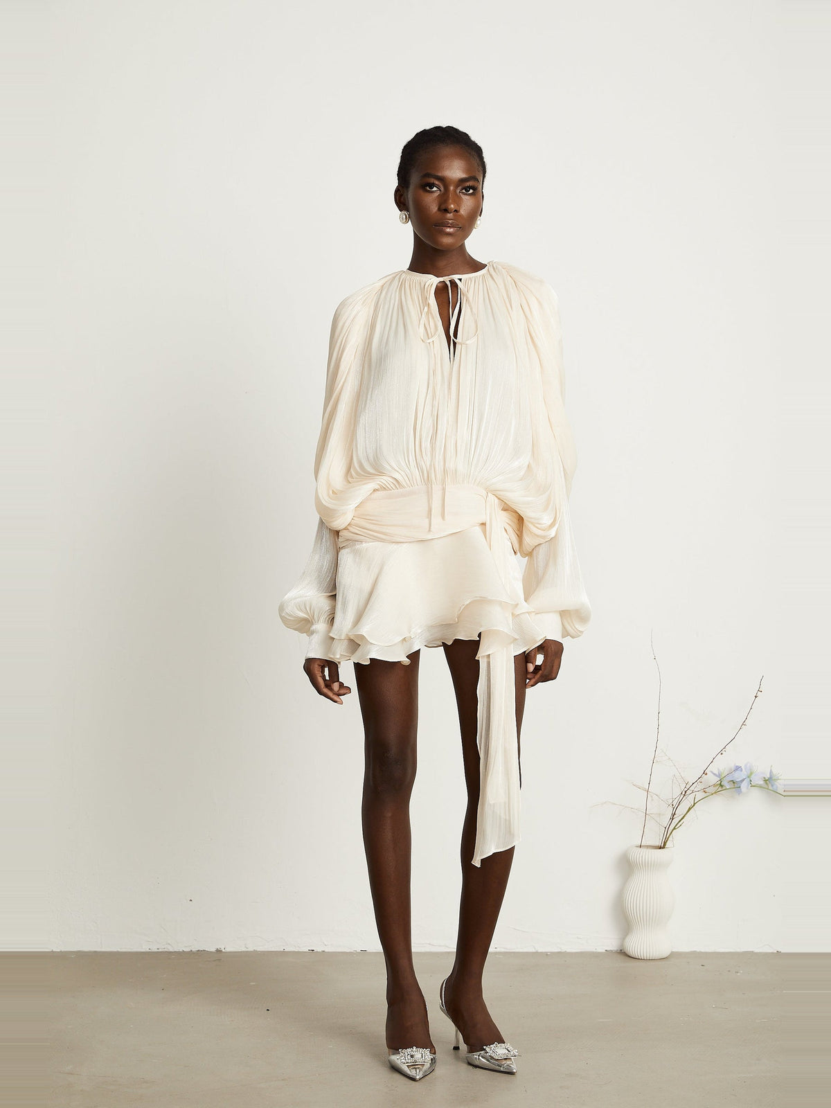 Eugenie Pleated Ruffle Mini Dress — Svelte Chic