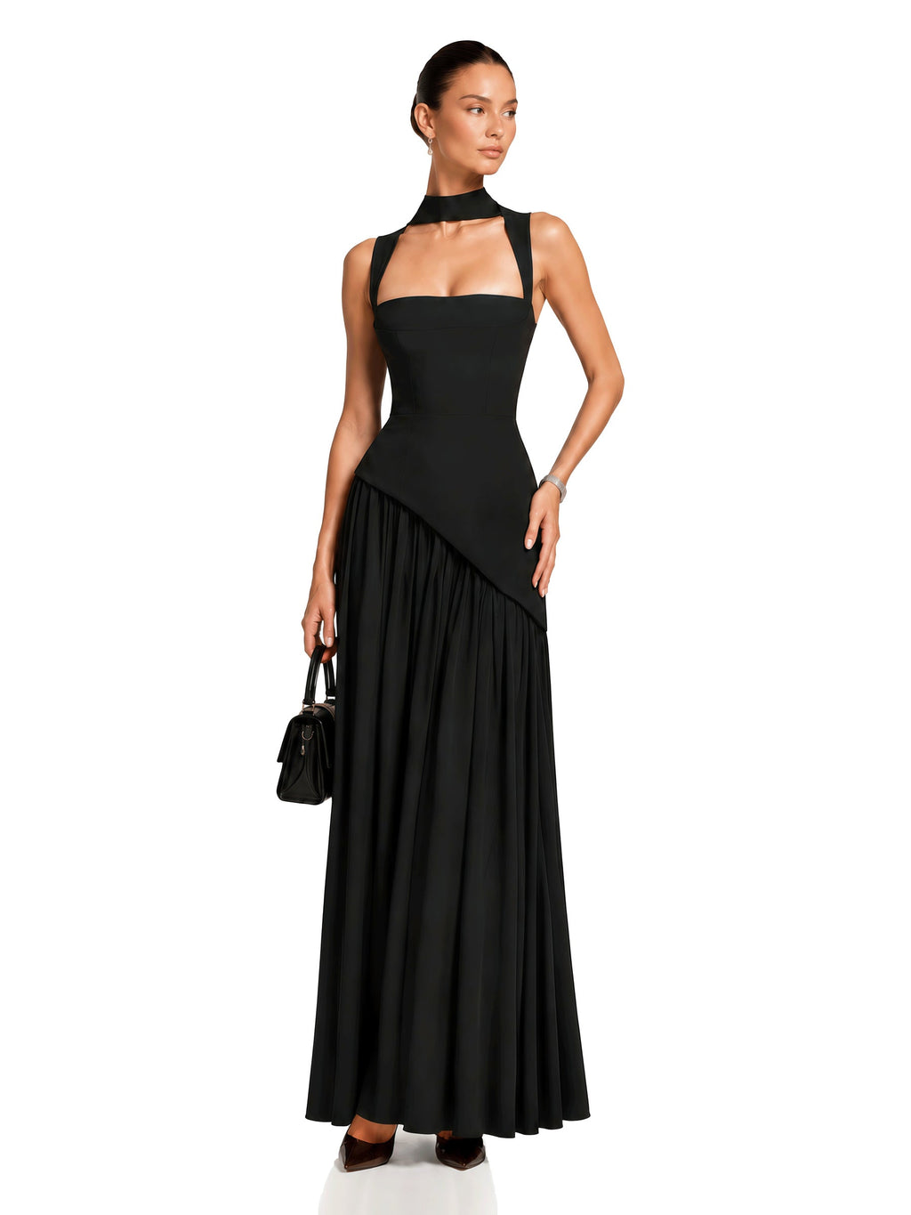 Sidonie Square Neck Strappy Asymmetric Maxi Gown — Svelte Chic