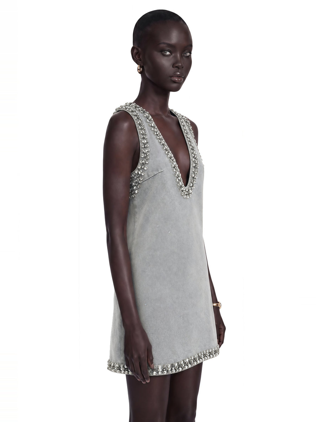 Daphne Crystal Sleeveless Denim Mini Dress — Svelte Chic