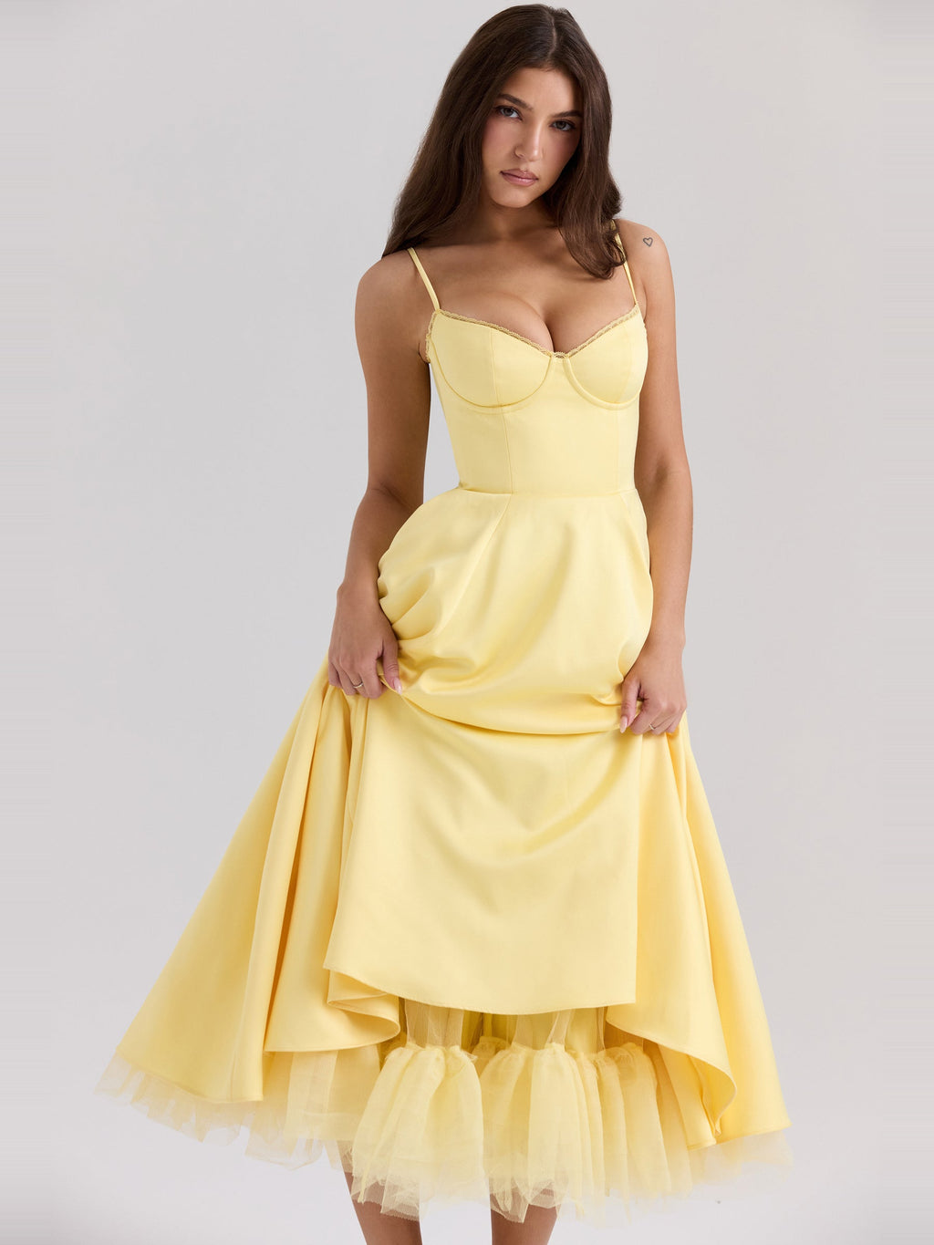 Mademoiselle Satin Tulle Sweetheart Midi Dress — Svelte Chic