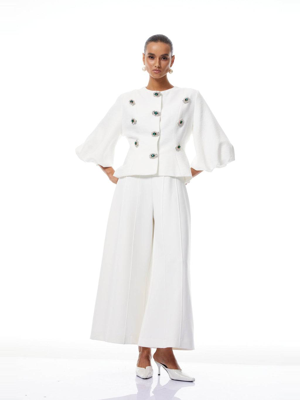 Berenice Puff Sleeve Crystal Peplum Jacket — Svelte Chic