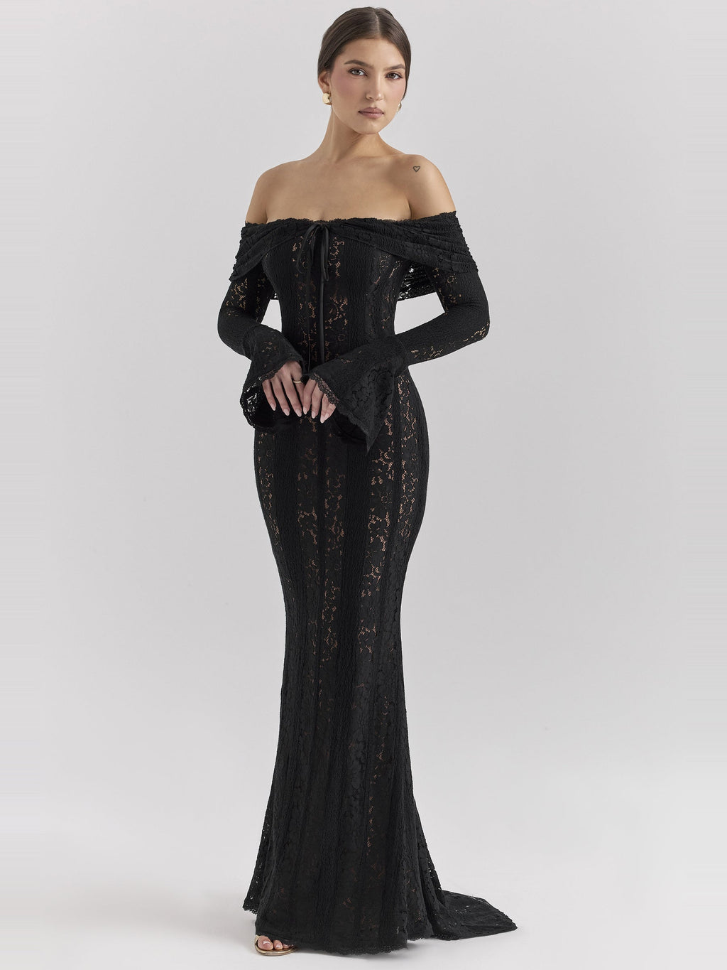 Belle Off Shoulder Floral Lace Maxi Dress — Svelte Chic