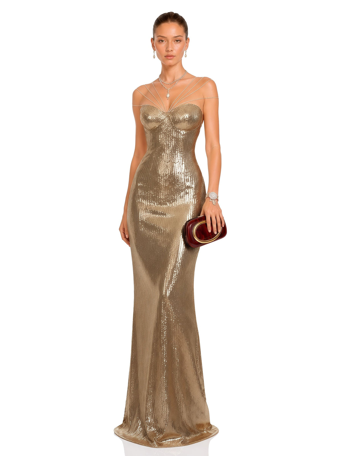 Cressida Sweetheart Sequin Corset Maxi Gown — Svelte Chic