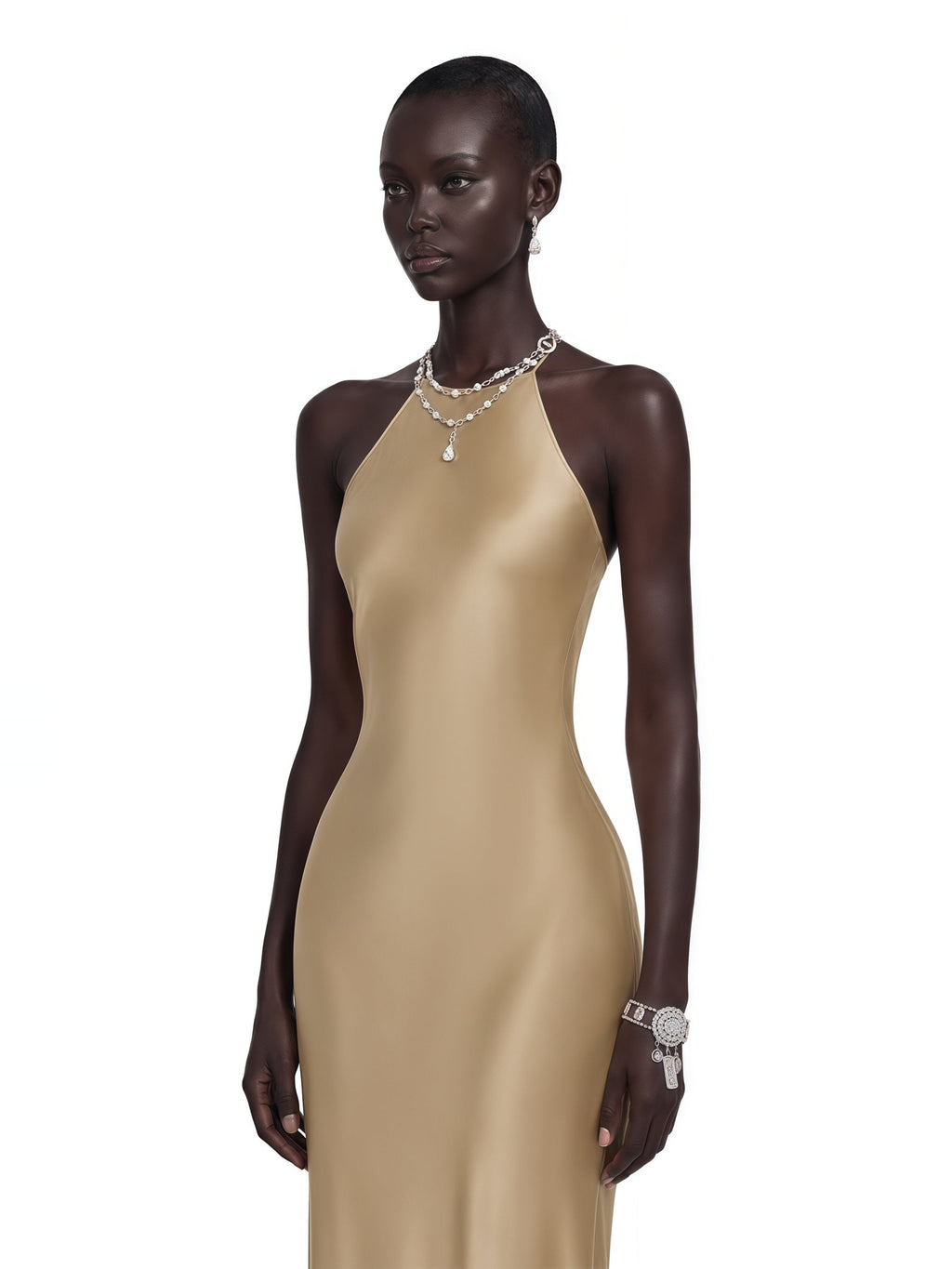 Loviatar Open Back Crystal Satin Maxi Gown — Svelte Chic