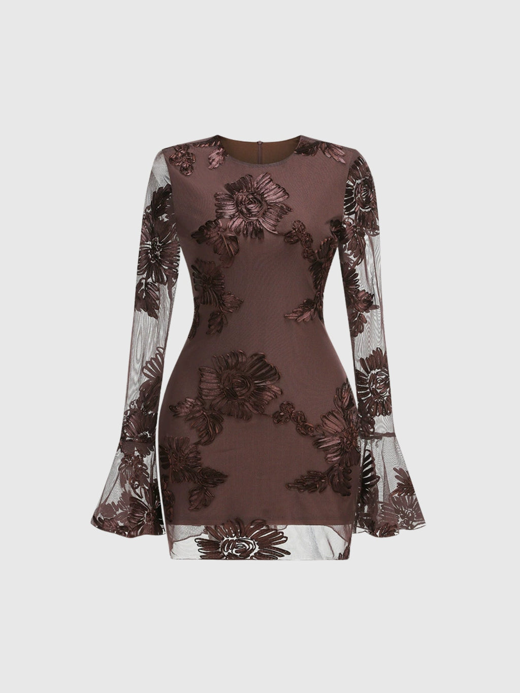 Farohildis Embroidered Floral Flute Sleeve Mesh Mini Dress — Svelte Chic