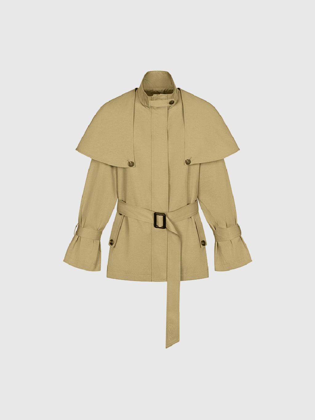 Davide Caped-Shoulder Belted Short Trench Coat - Khaki