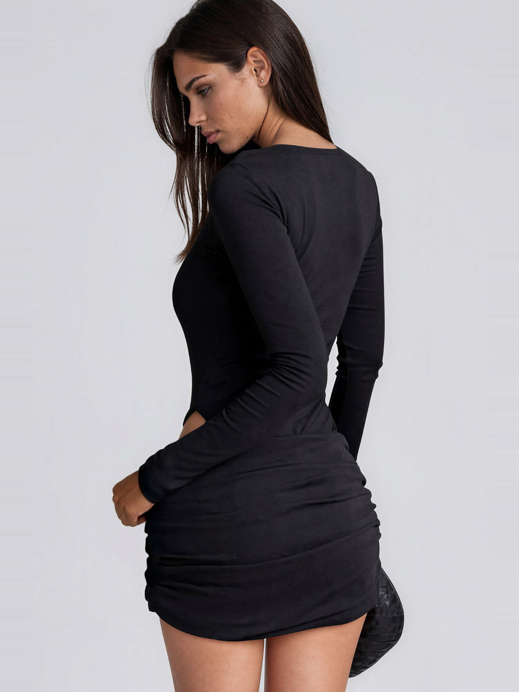 Kijana Plunge Neck Draped Skirt Set - Black — Svelte Chic