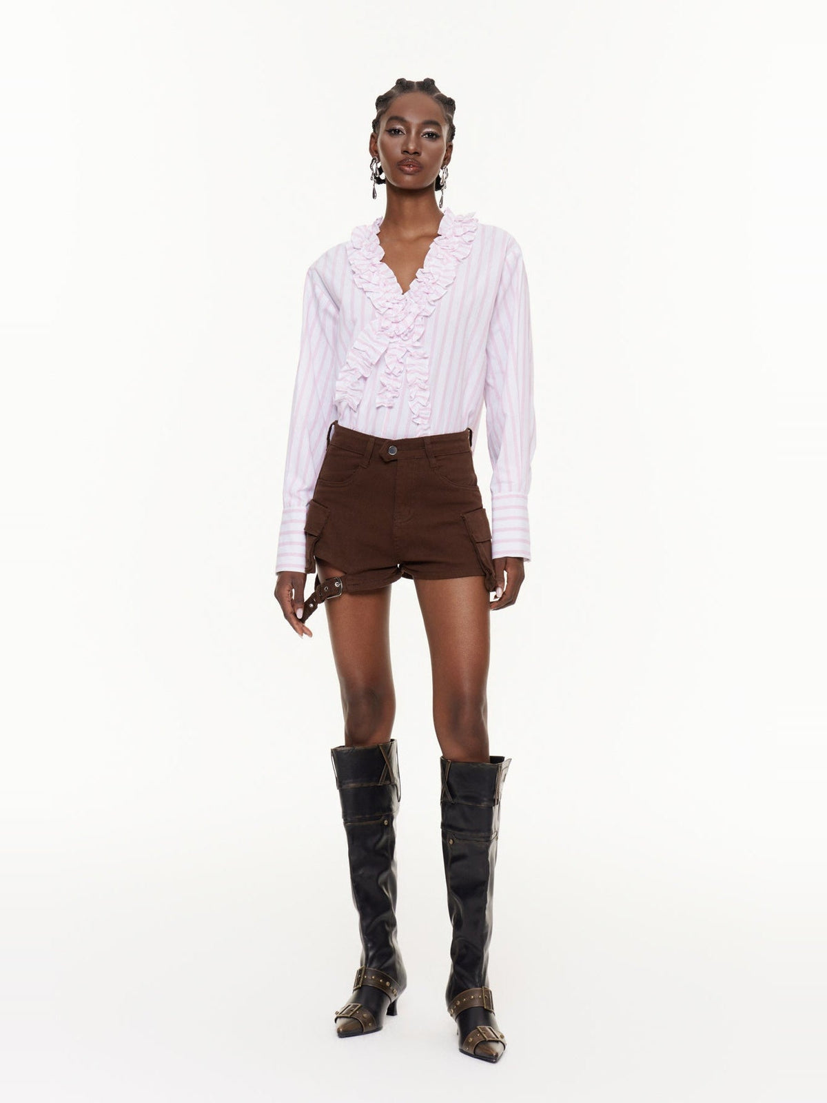 Eftychia Pocket Detail High Waist Mini Shorts - Brown — Svelte Chic