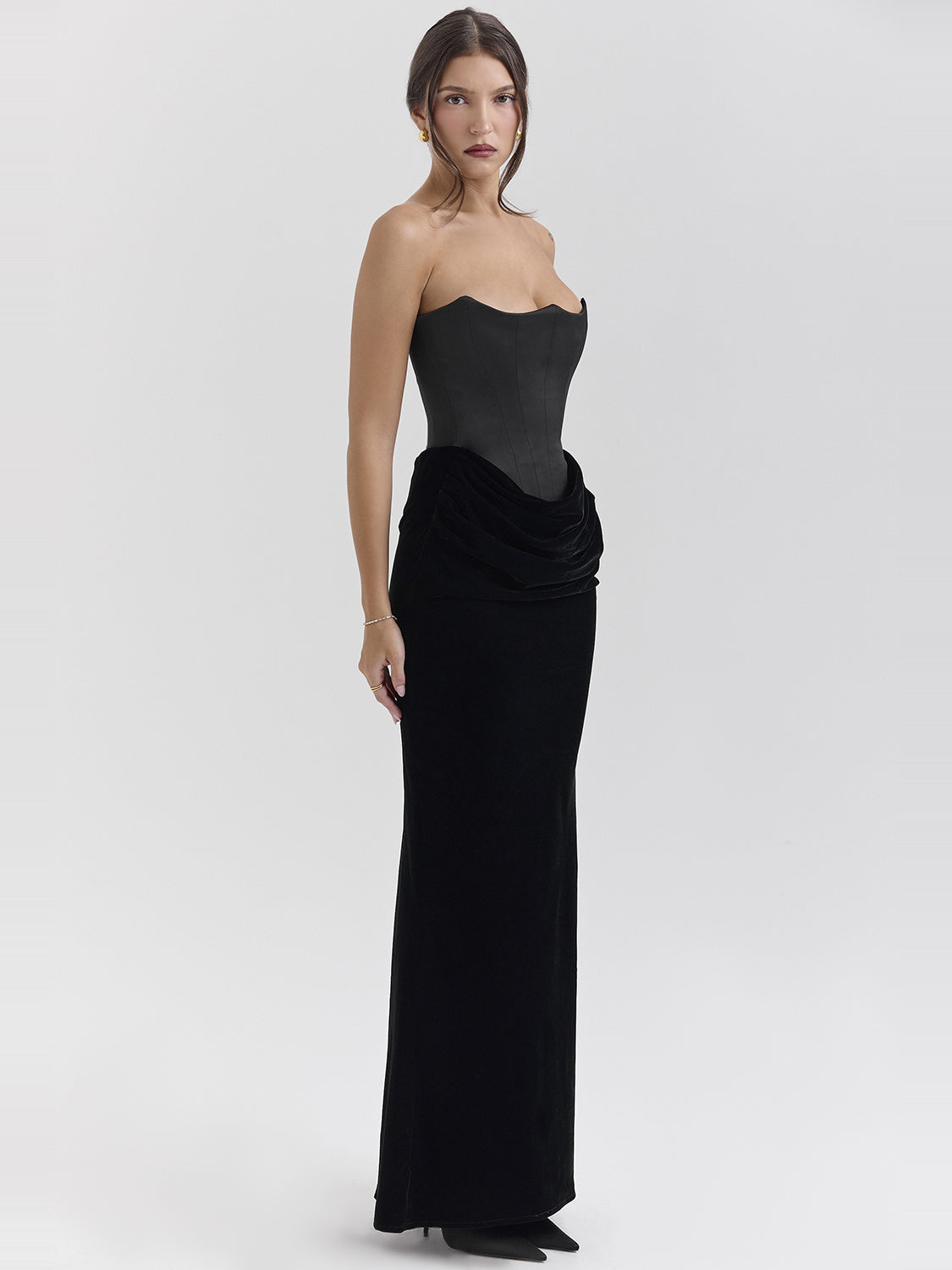 Persephone Velvet Strapless Corset Maxi Dress — Svelte Chic