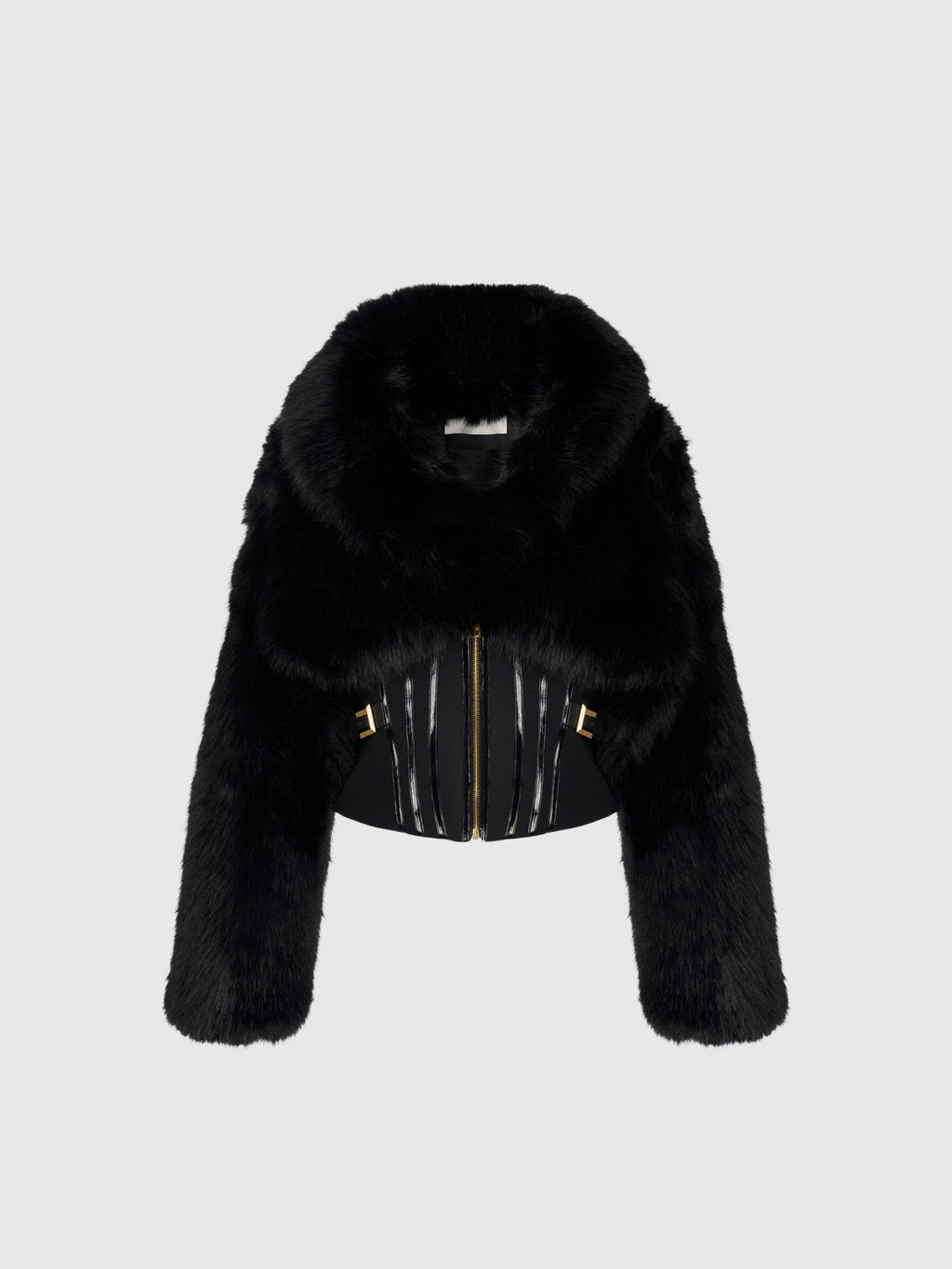 Davin Shawl Collar Corset Faux Fur Jacket - Black — Svelte Chic