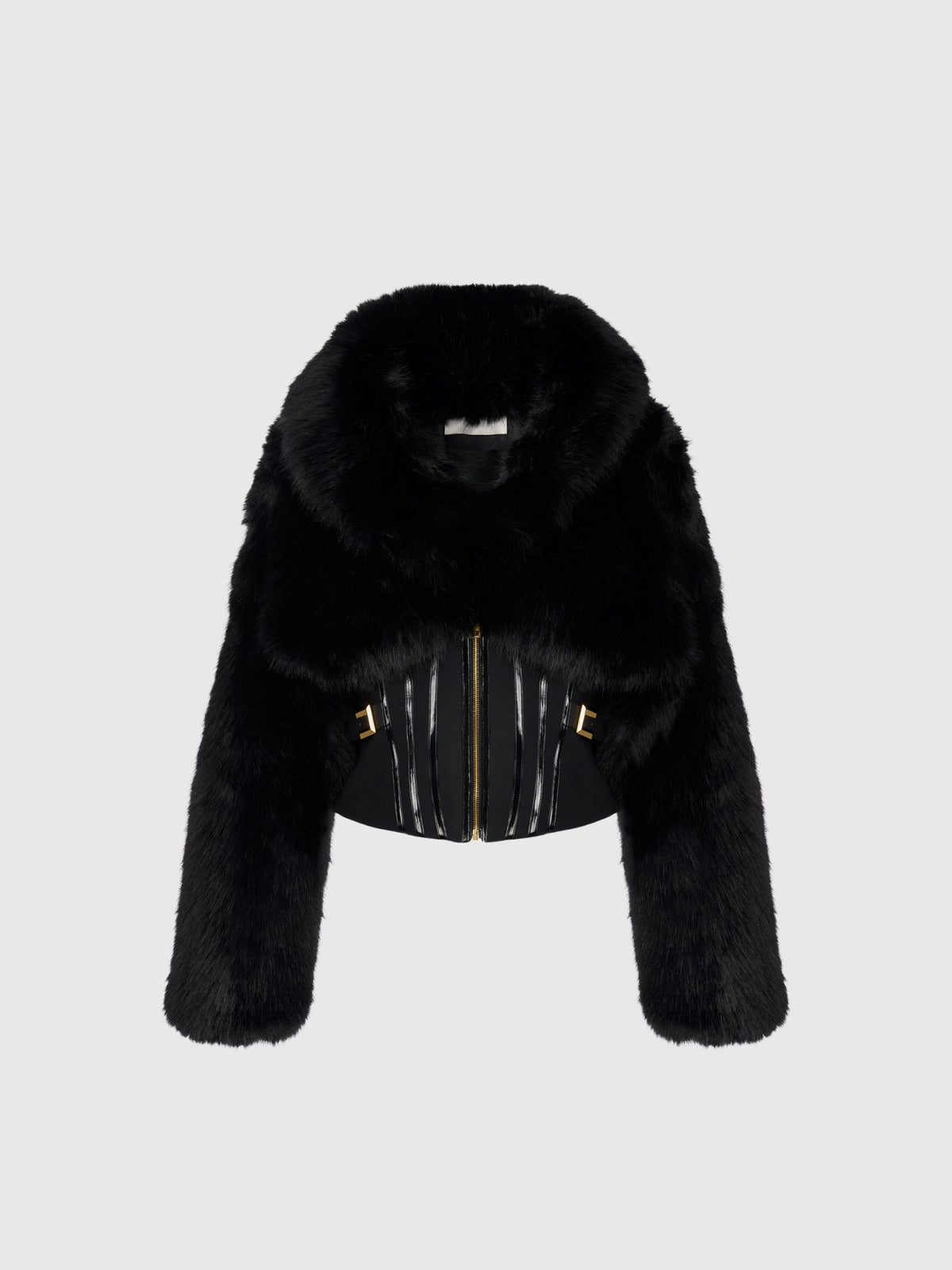 Davin Shawl Collar Corset Faux Fur Jacket - Black — Svelte Chic