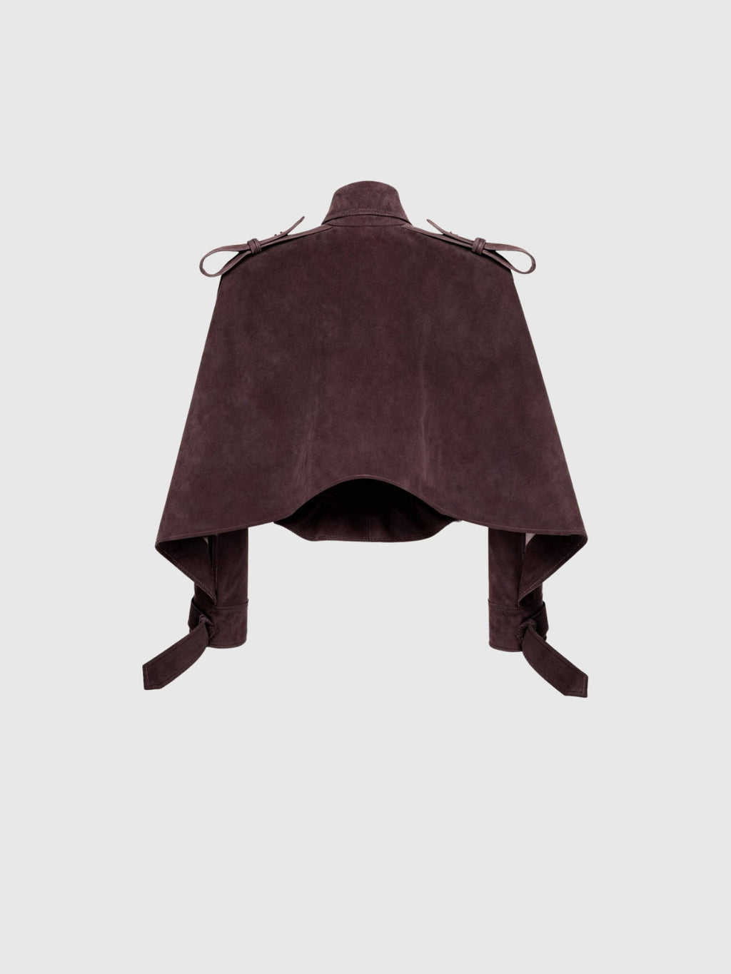 Dillon Cape Shoulder Belted Suede Jacket - Burgundy — Svelte Chic