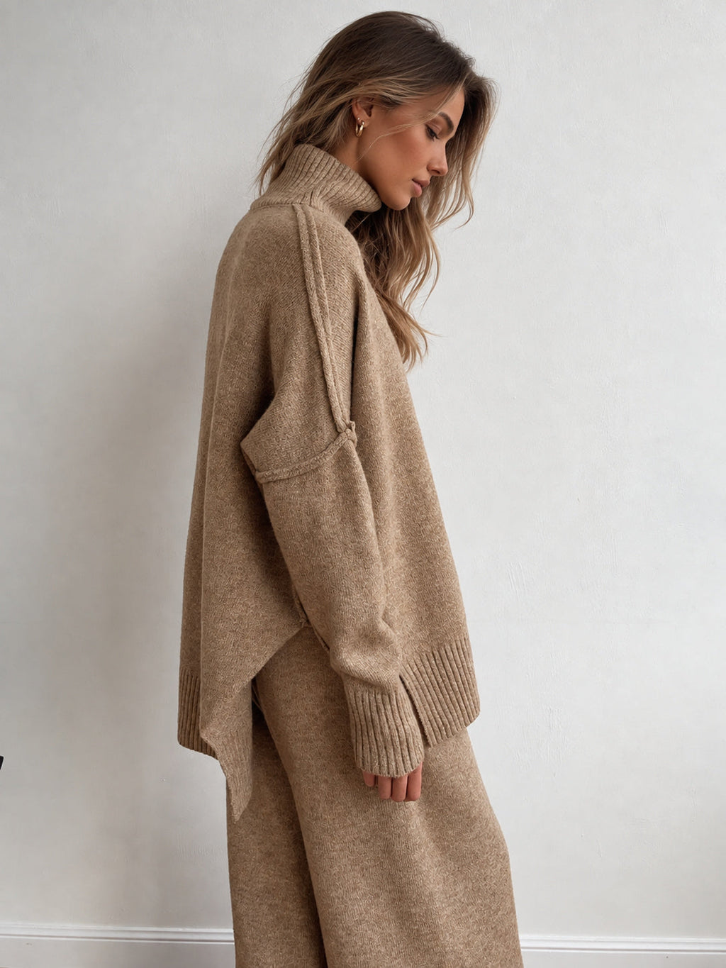 Turtleneck Oversized Knit Top and Pants Set — Svelte Chic