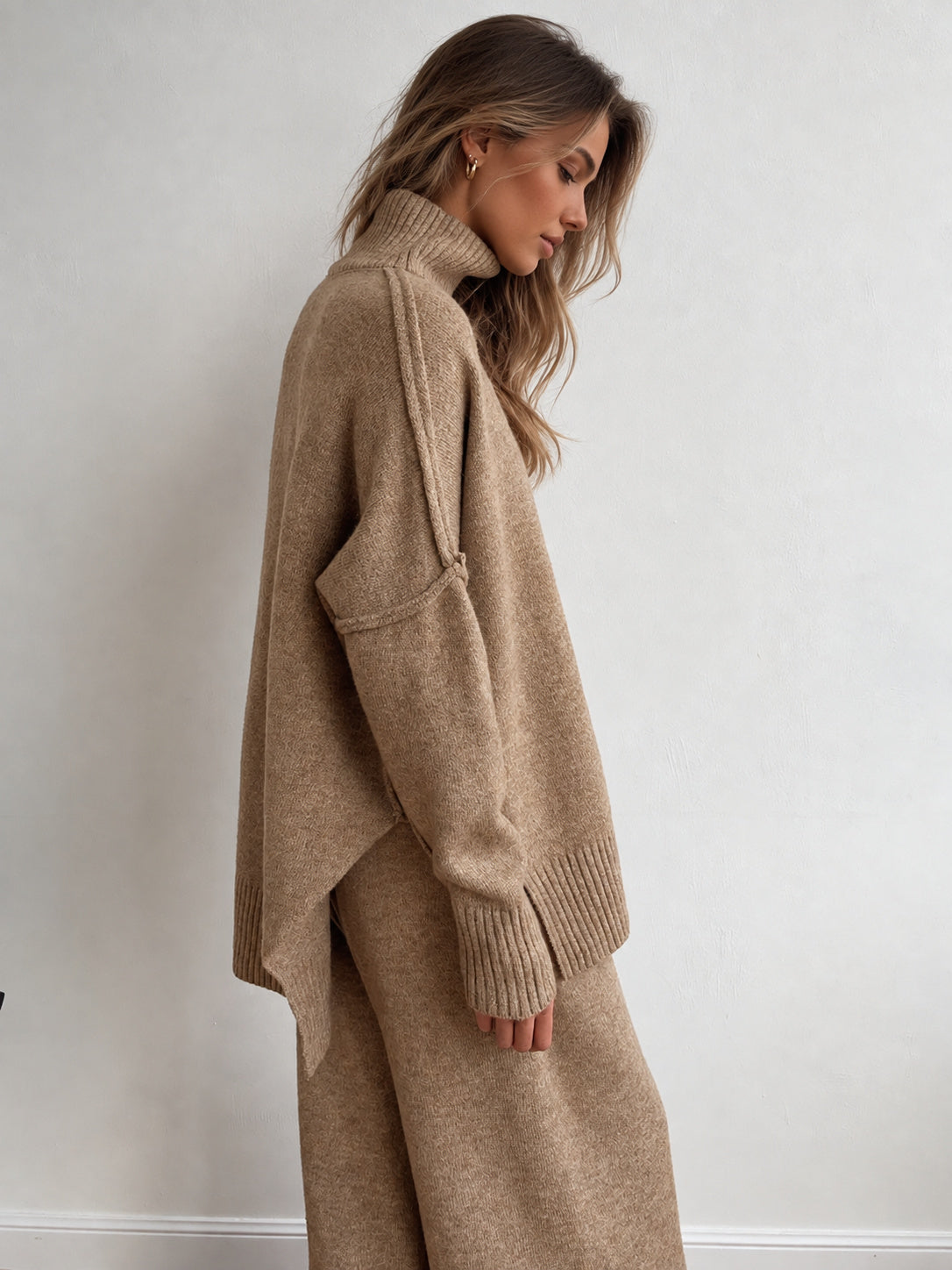 Turtleneck Oversized Knit Top and Pants Set — Svelte Chic