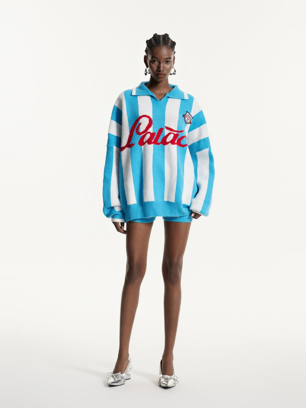 Edwena Striped Knit Polo Collar Shorts Set — Svelte Chic