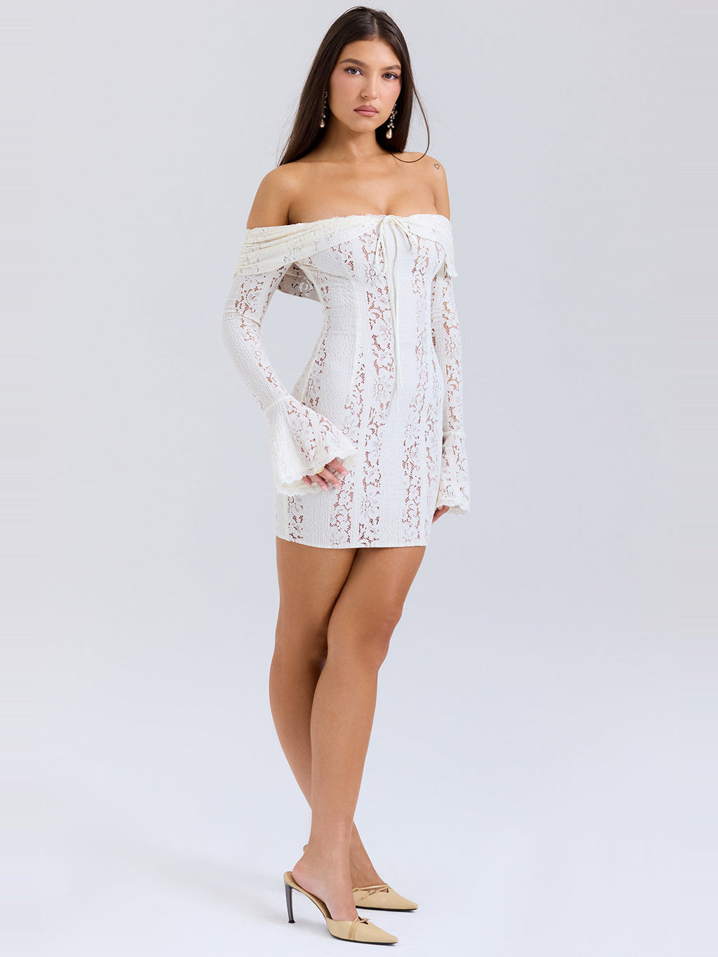 Sadie Floral Lace Off Shoulder Mini Dress — Svelte Chic