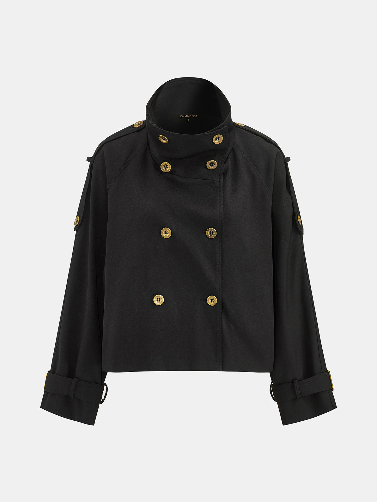 Belted Double-Breasted Military Jacket - Black — Svelte Chic