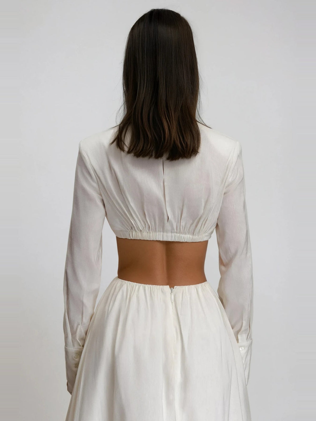 Diklah Collared Crop Top and Flared Midi Skirt Set - White — Svelte Chic