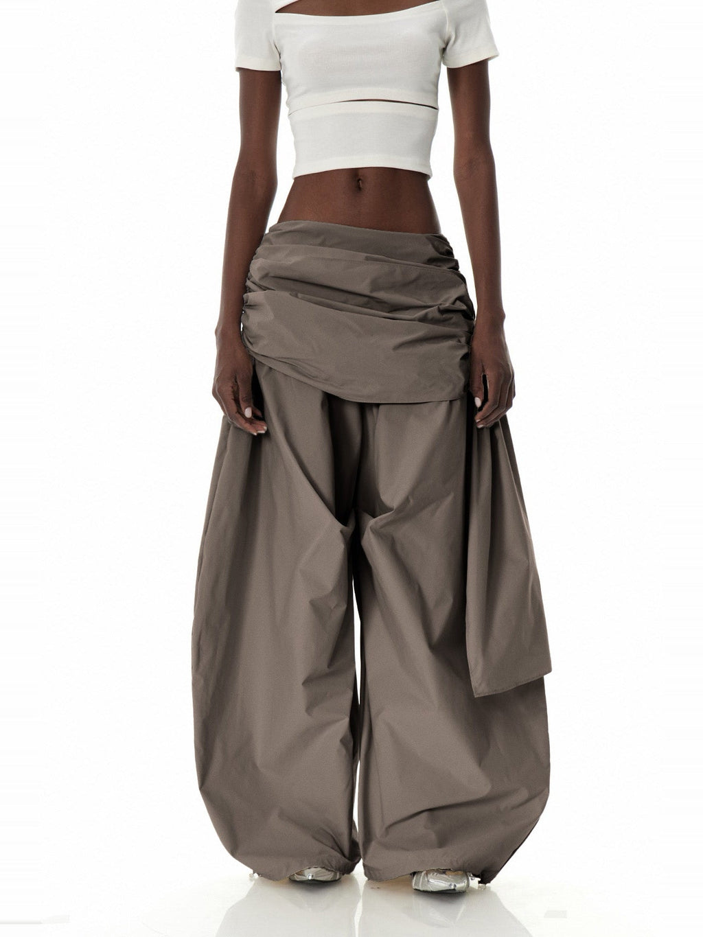 Creiddylad Ruched Drawstring Wide-Leg Pants - Brown — Svelte Chic