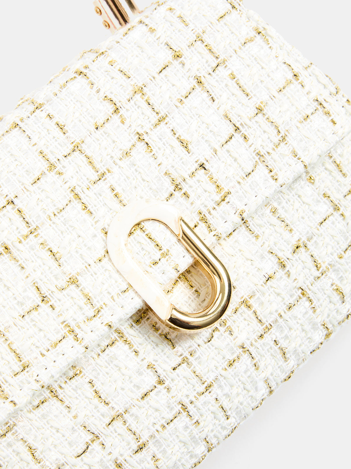 Tweed Check Top Handle Handbag - Beige — Svelte Chic