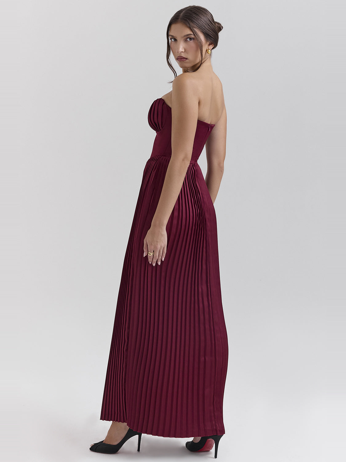Marcella Pleated Satin Corset Maxi Dress — Svelte Chic