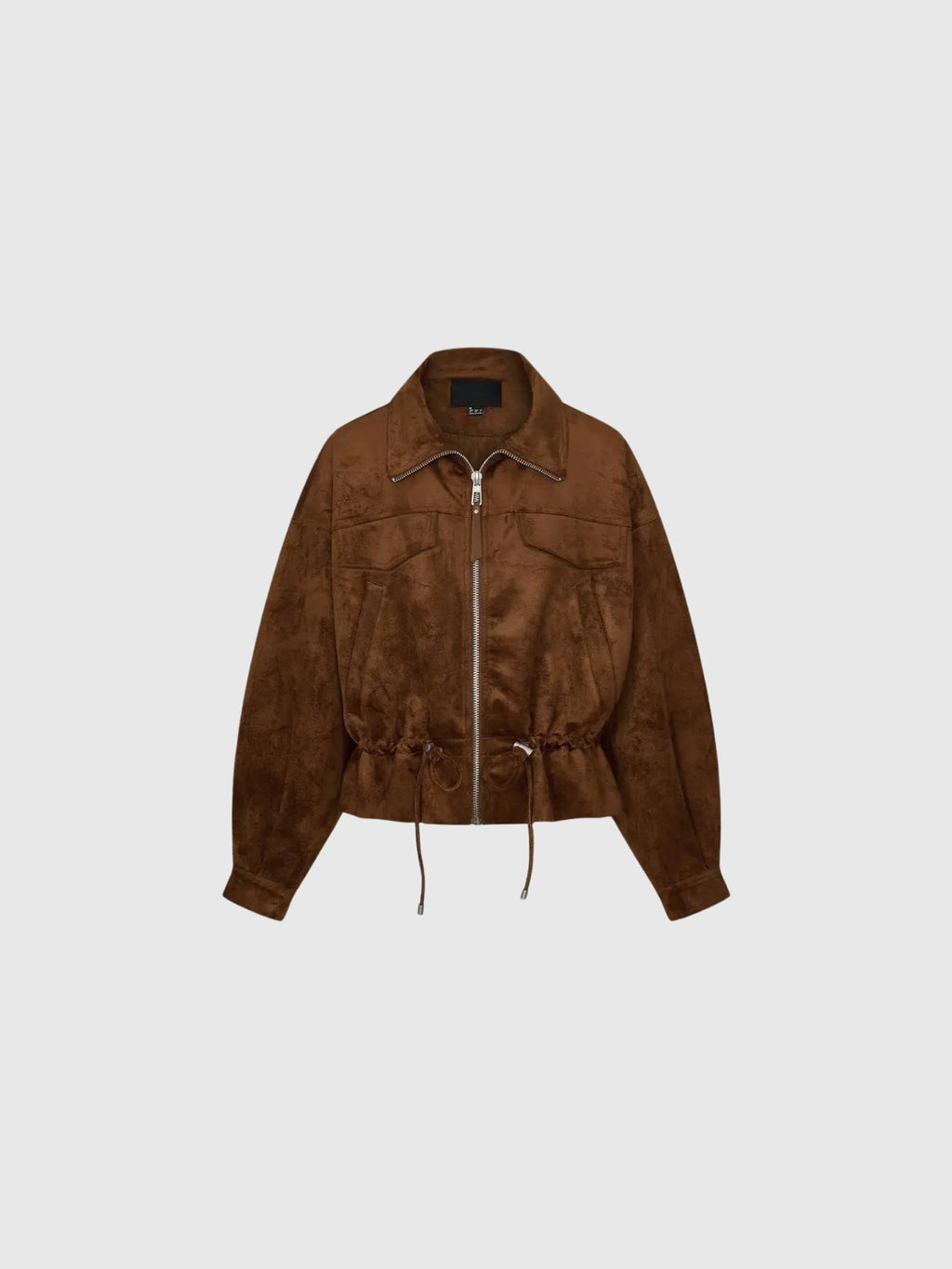 Ivah Suede-Look Drawstring Zip Jacket - Brown — Svelte Chic
