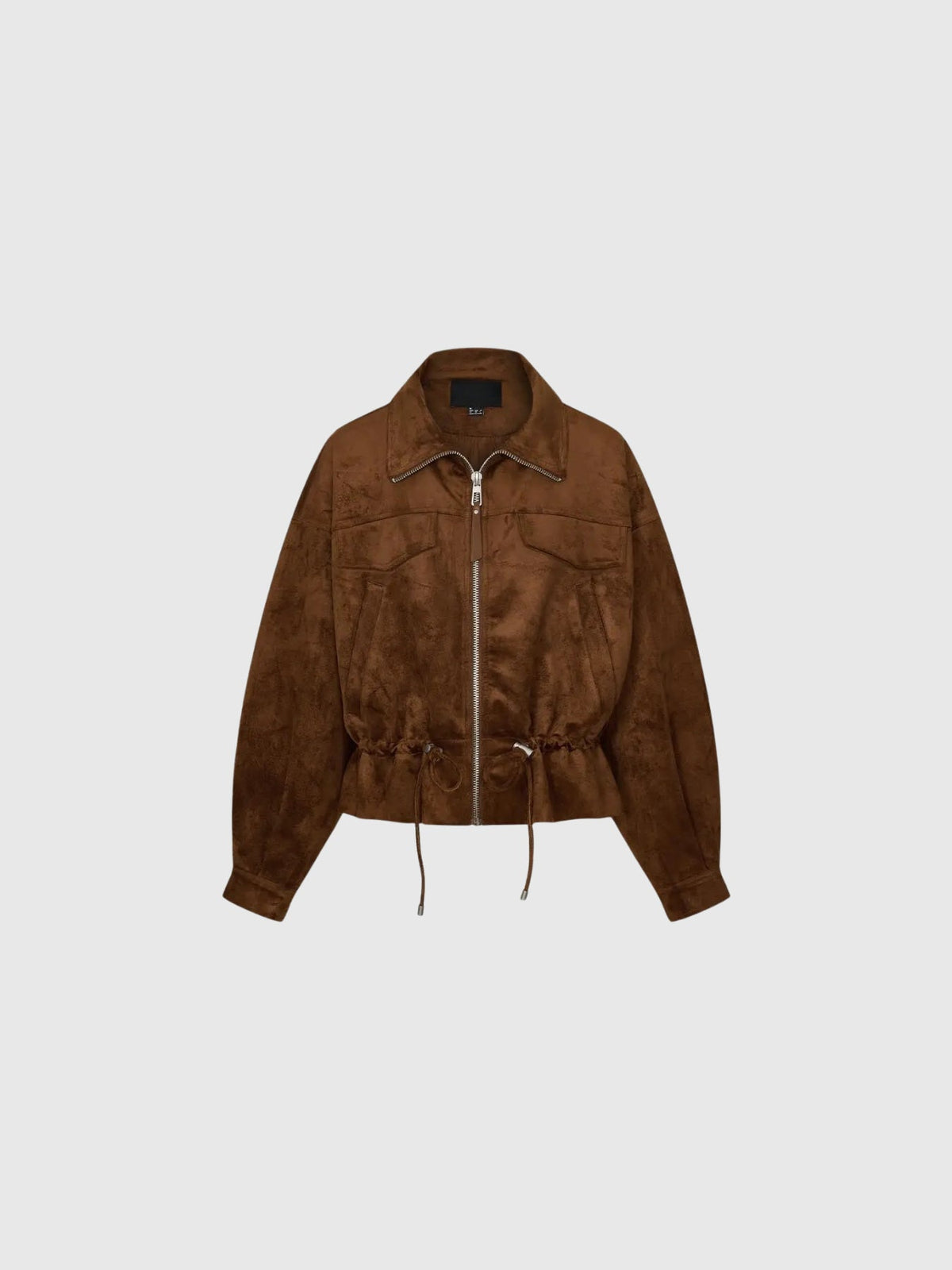 Ivah Suede-Look Drawstring Zip Jacket - Brown — Svelte Chic