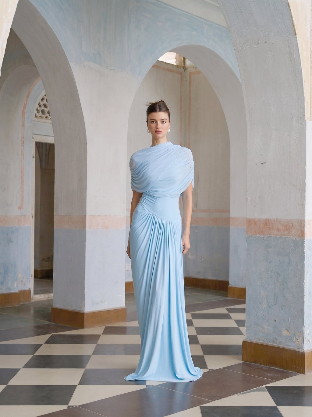 Catherine Asymmetric Pleated Maxi Dress — Svelte Chic