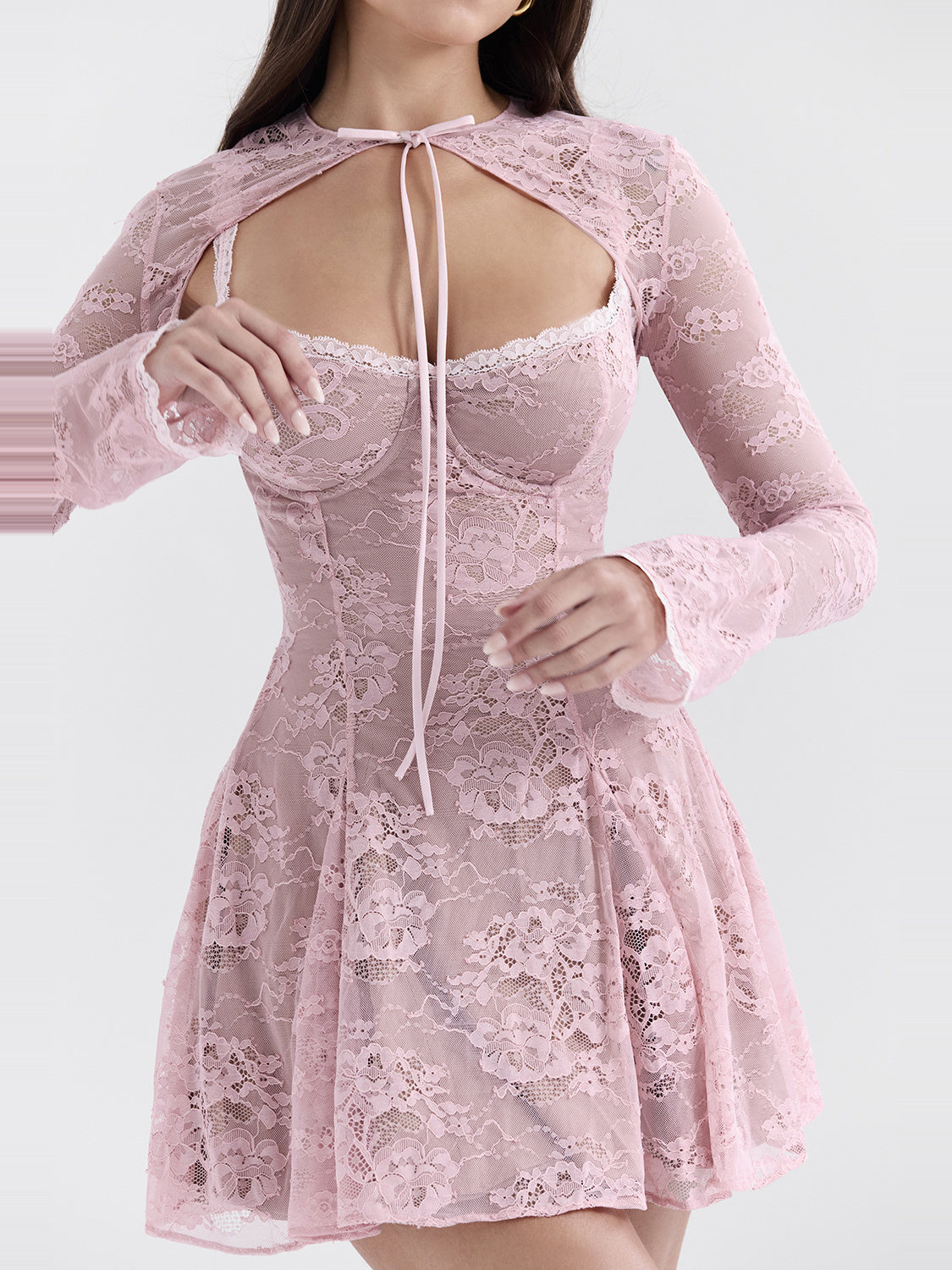 Alice Floral Lace Shawl Detail Mini Dress — Svelte Chic