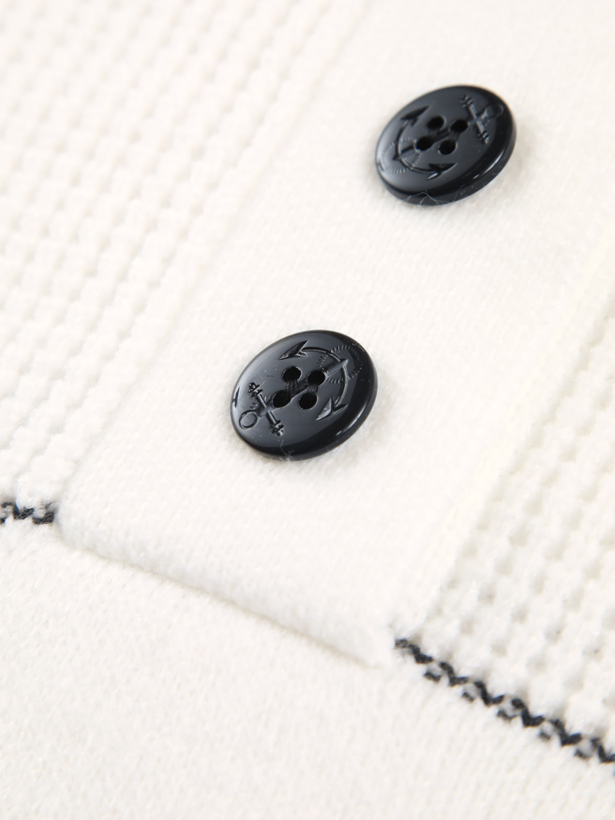 Stand Collar Button-Up Contrast Stripe Knit Sweater - White — Svelte Chic