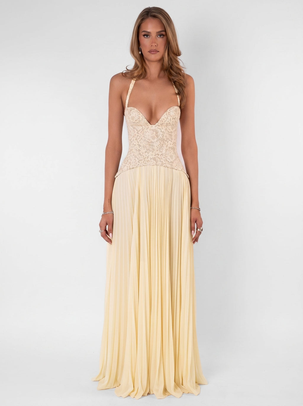 Gaia Halter Lace Corset Maxi Dress — Svelte Chic