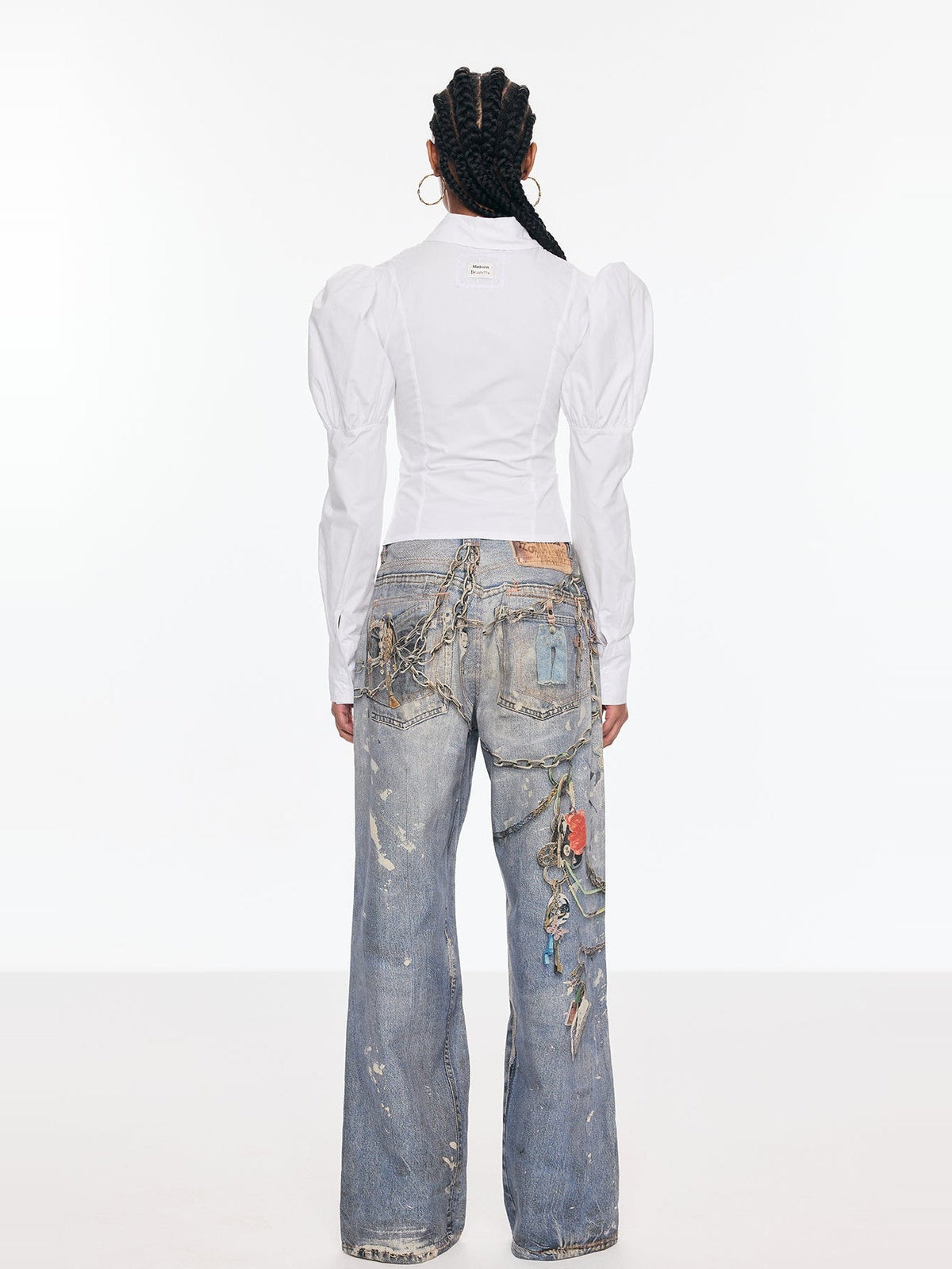 Belvedere Lace-Up Corset Puff Sleeve Shirt - White — Svelte Chic