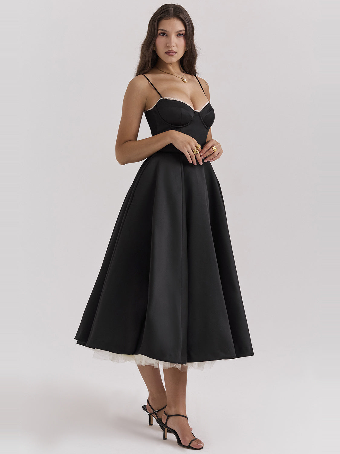 Mademoiselle Satin Tulle Sweetheart Midi Dress — Svelte Chic