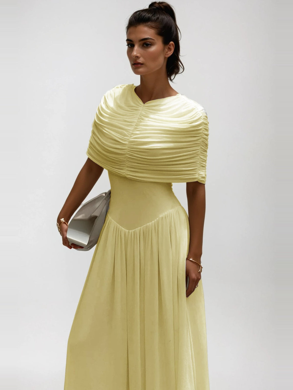 Daniel Draped Shawl Collar Gathered Maxi Dress — Svelte Chic