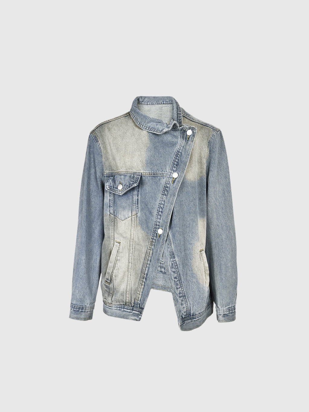 Aegle Stand Collar Asymmetric Oversized Denim Jacket - Light Blue — Svelte Chic
