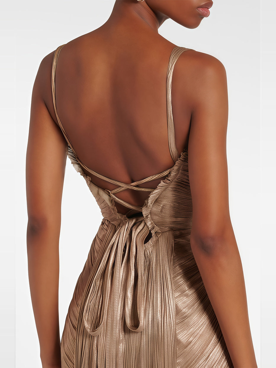 Nicoletta Pleated Corset Maxi Dress — Svelte Chic