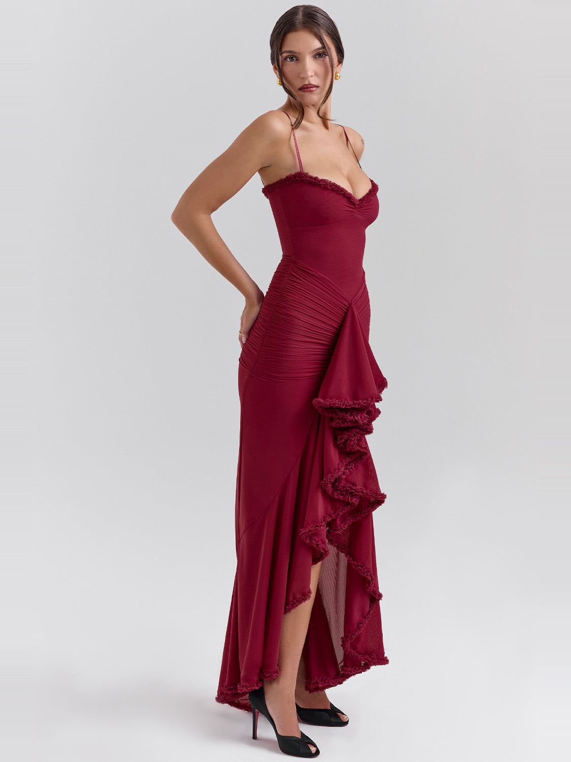 Gabbi Ruffle Front Trained Maxi Gown — Svelte Chic