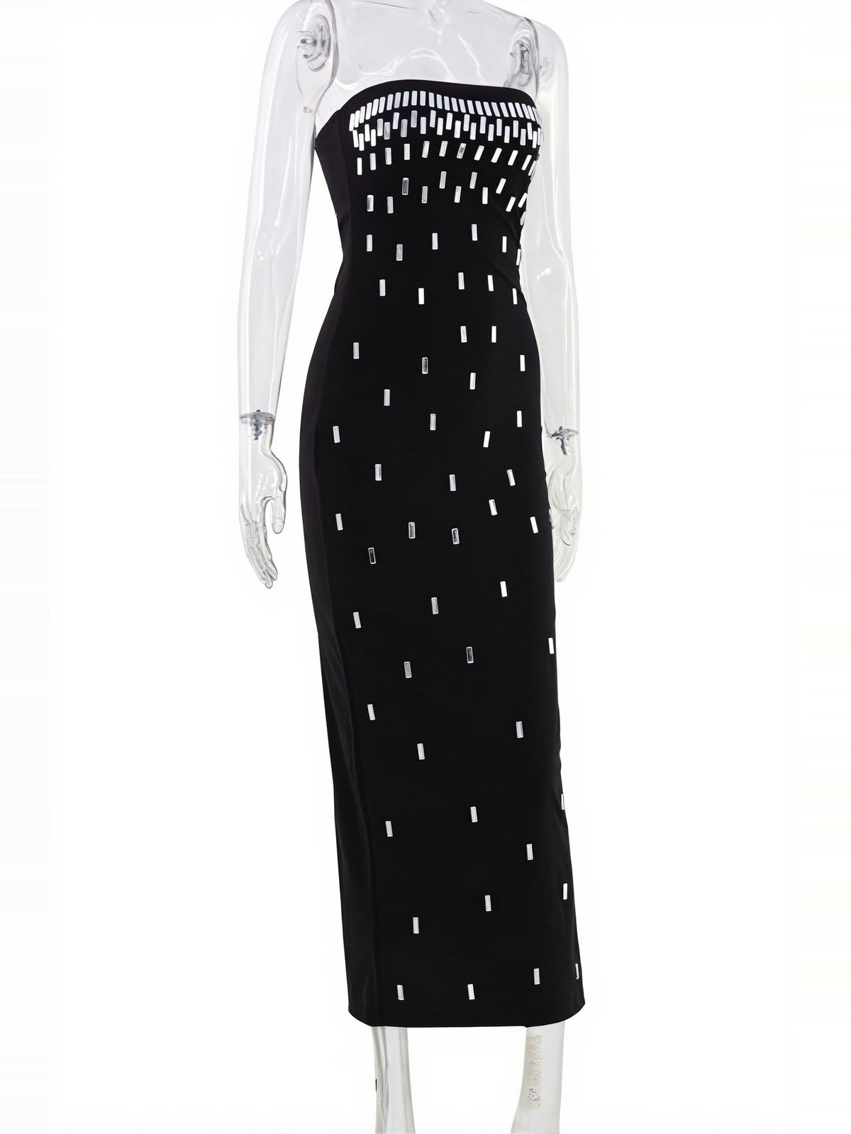 Princess Strapless Rhinestone Satin Maxi Dress - Black — Svelte Chic