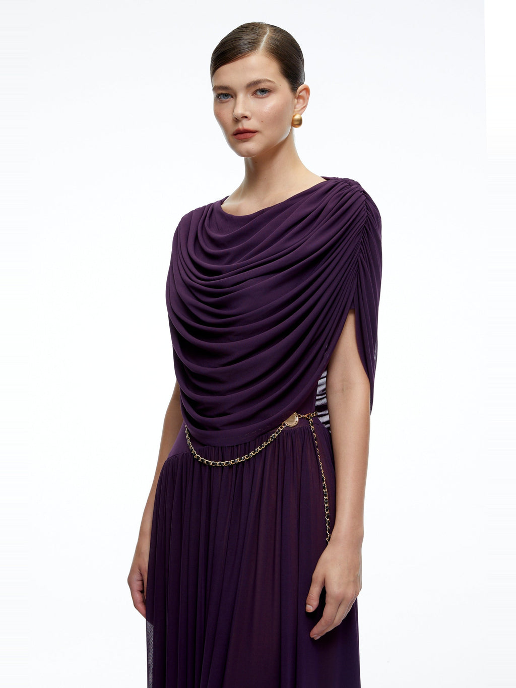 Lysiane Pleated Cowl Neck Midi Dress — Svelte Chic