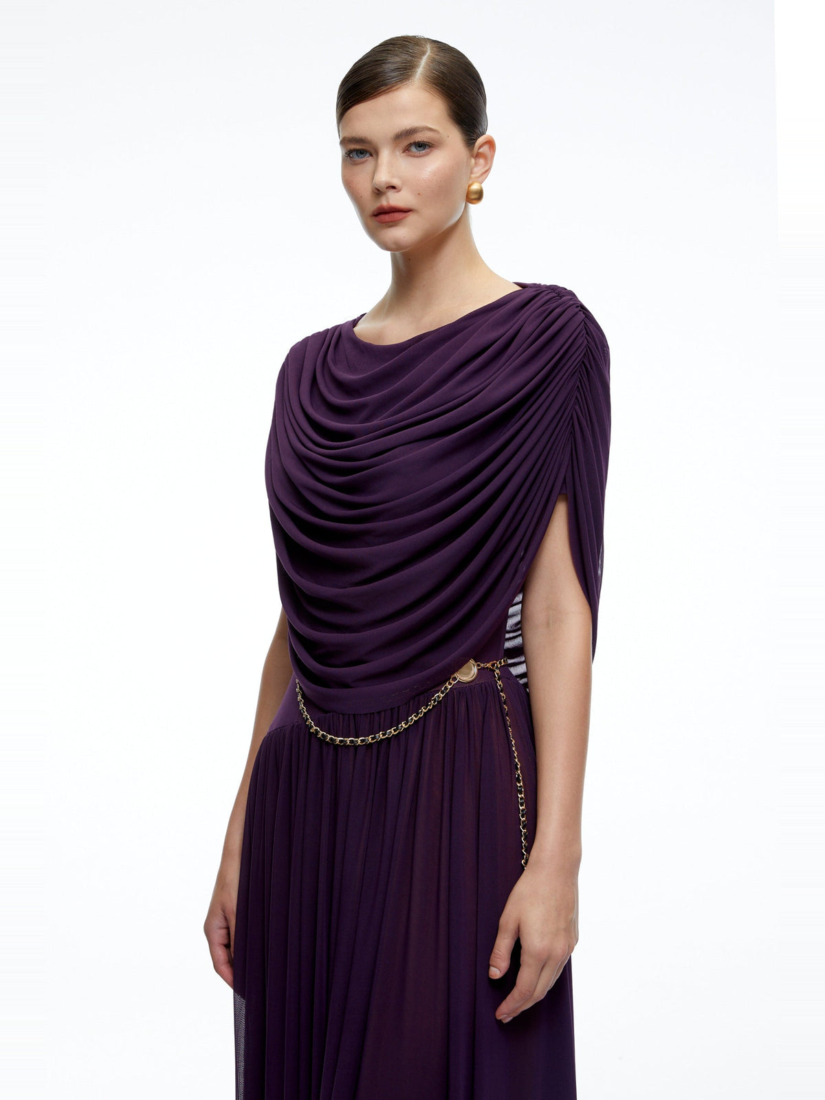 Lysiane Pleated Cowl Neck Midi Dress — Svelte Chic