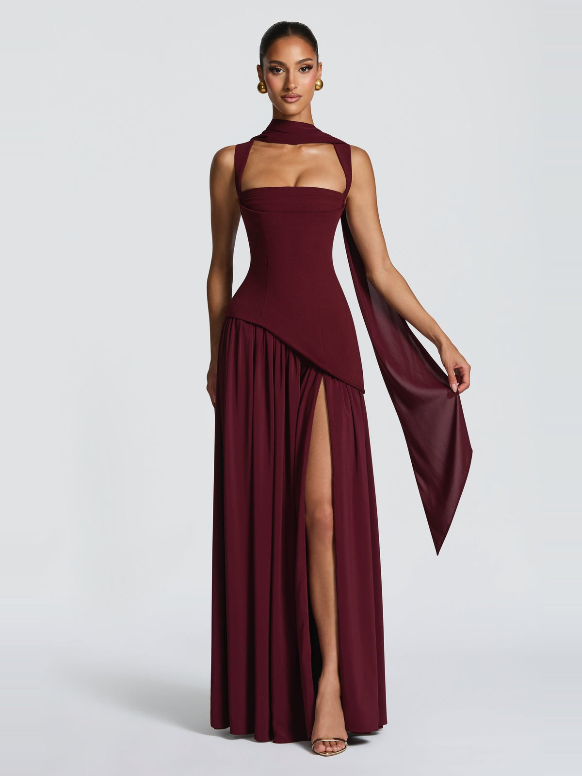Tullulah Square Neck Corset Maxi Dress with Slit — Svelte Chic
