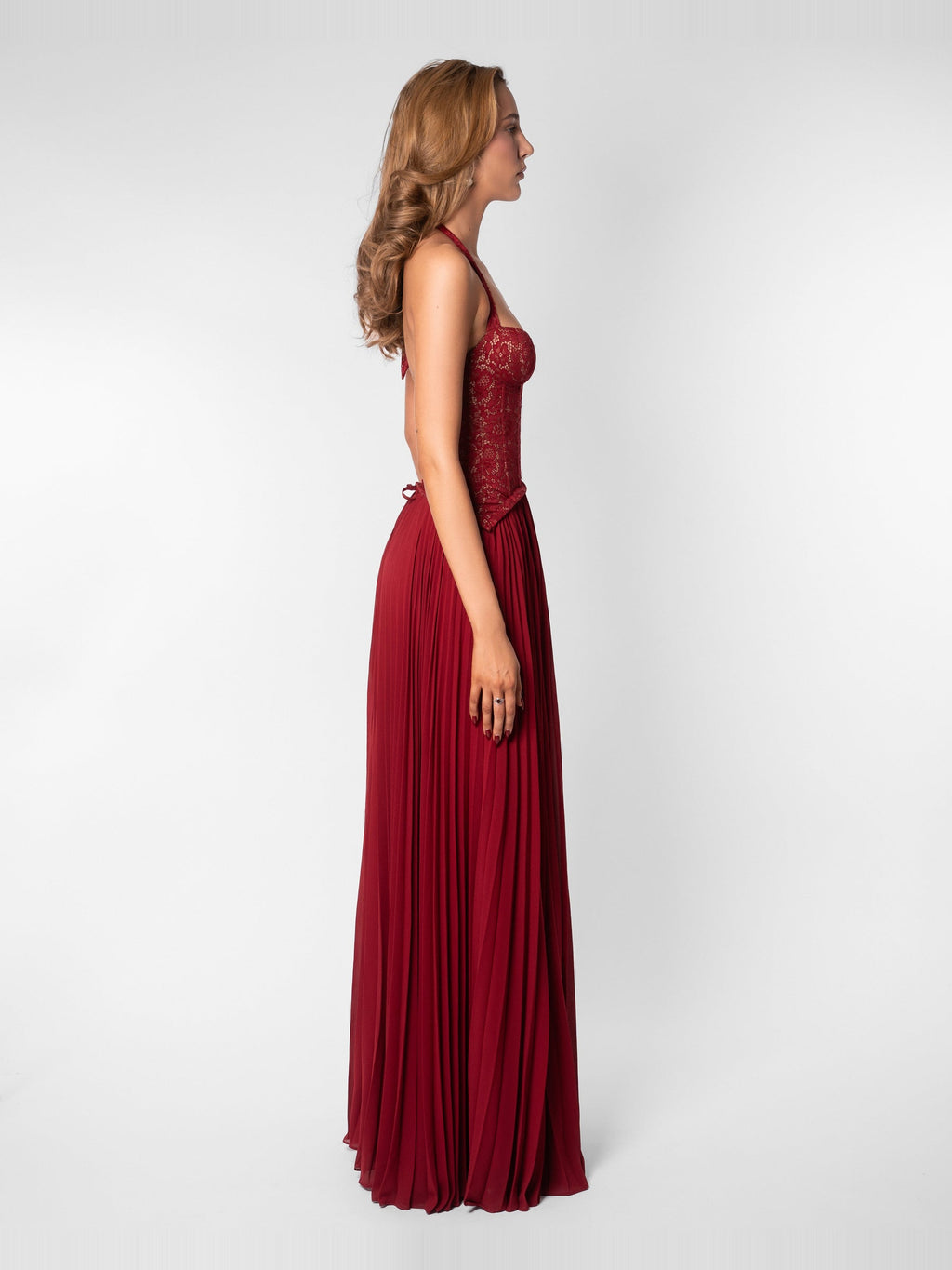 Gaia Lace Corset Pleated Maxi Dress — Svelte Chic