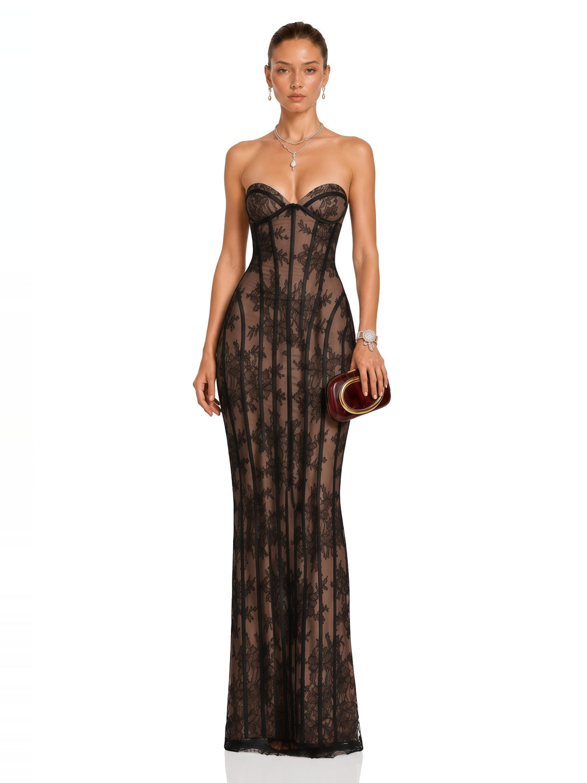 Urszula Lace Strapless Corset Maxi Dress — Svelte Chic