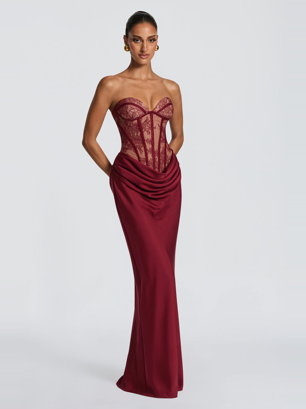 Kathleen Strapless Lace Corset Maxi Dress — Svelte Chic