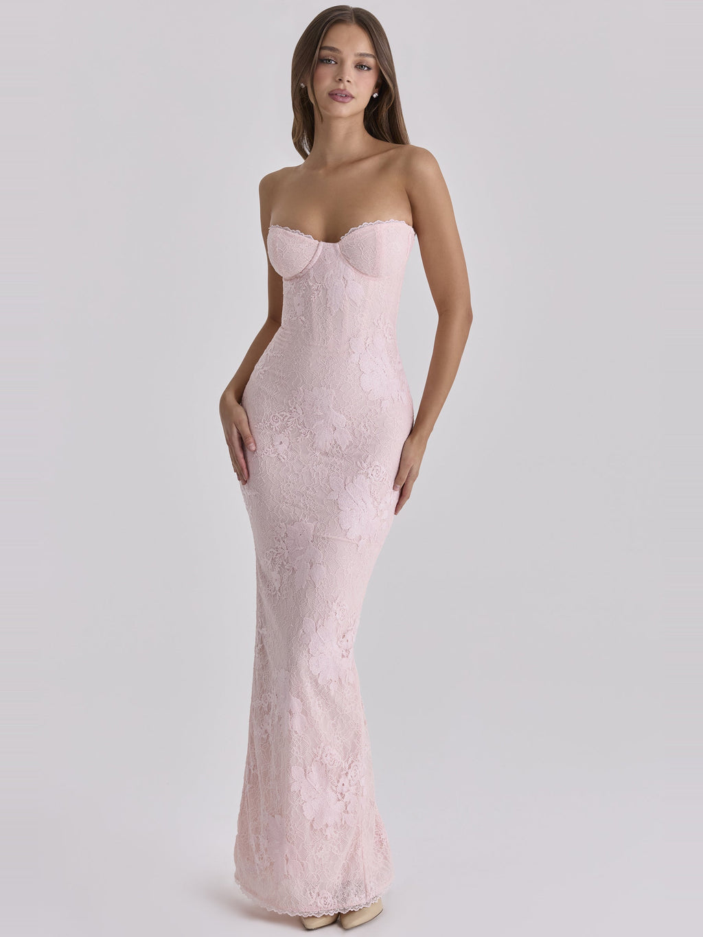 Lucienne Lace Corset Strapless Maxi Dress — Svelte Chic