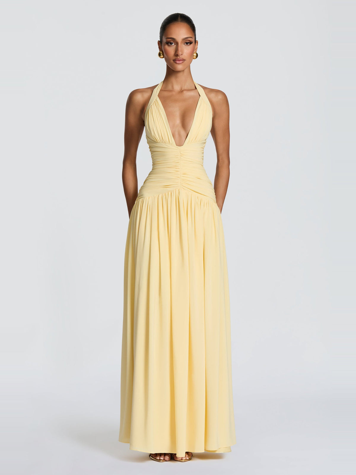 Amaris Halter Corset Back Chiffon Maxi Dress with Slit — Svelte Chic