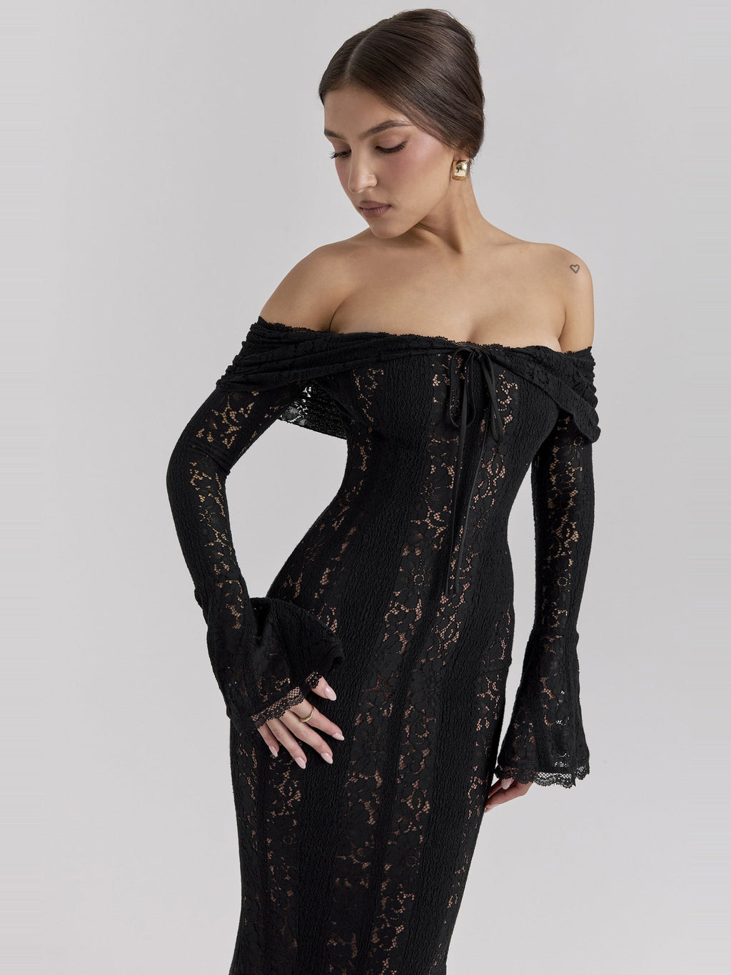 Belle Off Shoulder Floral Lace Maxi Dress — Svelte Chic