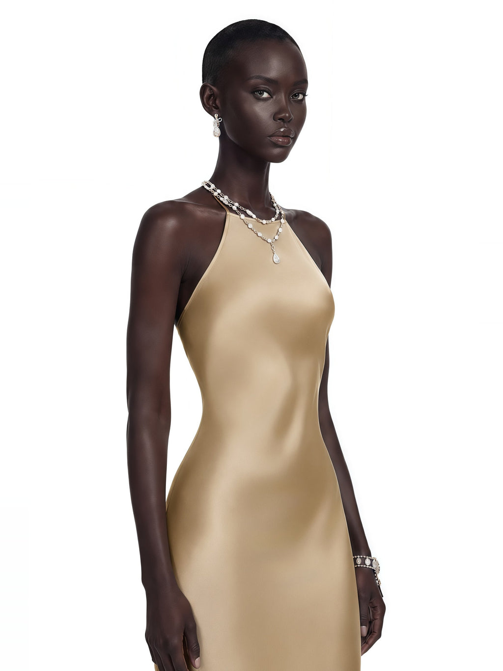 Loviatar Open Back Crystal Satin Maxi Gown — Svelte Chic